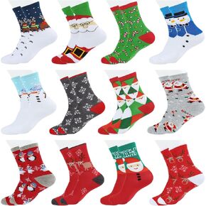 12 Pairs Women's Christmas Crew Socks - Cozy Cotton Knit Xmas Socks - Assorted Styles - Cute Novelty Gifts