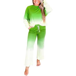 Acatmew 2 Piece Outfits for Women Casual Gradient Long Sleeve Pullover Sweatshirt Wide Leg Pants Set Tracksuits