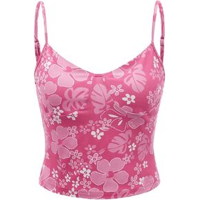 SHENHE Women's Floral Spaghetti Strap Backless Fitted Cami Top Summer Casual Top