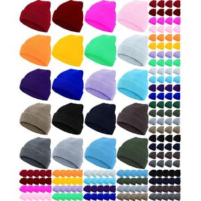 Hicarer 180 Pcs Winter Beanies Hats Bulk for Homeless Cold Weather Thermal Stretch Caps Warm Knitted Cuffed Hats