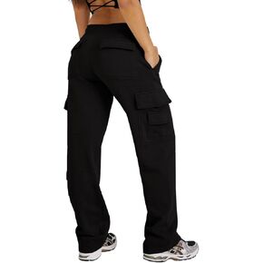 Womens Fleece Cargo Sweatpants High Waisted Drawstring Baggy Joggers Pants Straight Leg Casual Sweatpants