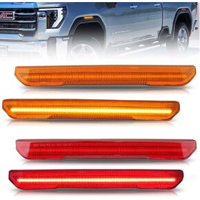 Front & Rear Fender LED Side Marker Lights for 2020-2024 GMC Sierra 2500HD 3500HD Pickup Truck, Sierra Smoked Lens Side Bumper Marker Lamps, White LED Turn Signal Lights, 4 PCS