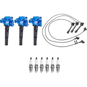ENA Pack of 3 Blue Ignition Coils 6 Spark Plug with Wire Set Compatible with Toyota 1996-2002 4Runner, 1995-1998 T100, 1995-2004 Tacoma, 2000-2004 Tundra 3.4L Replace# UF156 C1041 S623025 4503