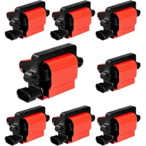 ENA Set of 8 Red Square Ignition Coil Pack Compatible with Cadillac GMC Chevrolet Hummer Savana 1500 2500 3500 Silverado Escalade Express SSR Tahoe Yukon H2 V8 Replacement for UF271 D581 12558693