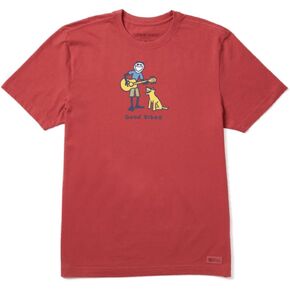 Life is Good. Mens Crusher Tee Guitar Jake, Faded Red