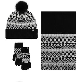Wander Agio Womens Winter Hat Scarf Glove Set for Women Alpaca Wool Beanie Hats Scarves and Gloves 3-Sets Diamond Plaid