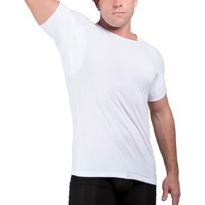 Ejis Sweatproof Undershirt Mens Cotton Crew w Sweat Pads, Silver Treated to Fight Embarrassing Odor Aluminum Free Alternative
