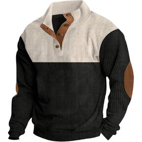 SOLY HUX Men's Half Button Sweatshirt Color Block Collar Long Sleeve Loose Pullover Tops