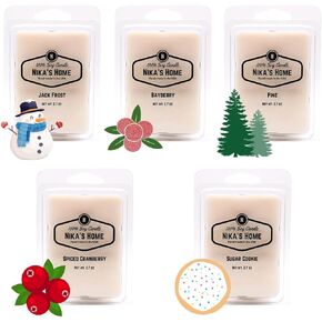 Nika's Home Soy Melts 5 Pack - Wax Warmer Cubes - Handpoured in The USA - US Grown Soy - Strong Scents - Jack Frost, Bayberry, Pine, Spiced Cranberry, Sugar Cookie