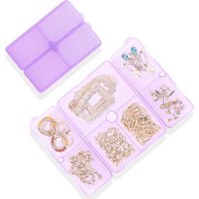 Unaone Jewelry Organizer - 7 Compartments Portable Travel Jewelry Box for Girls and Women, Folding Design Jewelry Case Jewelry Storage Box to Hold Earring, Necklace and Ring, Clear Purple