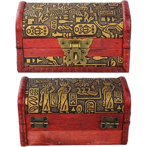 Flylin Vintage Treasure Chest Box, Wood Leather Jewelry Storage Box Case Holder with Combination Lock for Gifts, Vintage Style Trunks for Jewelry Keepsakes Collection Home Decor Ring Necklace Earring
