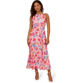 Adrianna Papell Women's Floral Chiffon Halter Dress