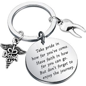 FUSTMW Dental Assistant Gifts Keychain DA Graduation Gifts New Dentist Gifts (silver)