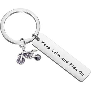 PLITI Dirt Bike Rider Gifts Dirt Bike Boyfriend Keyring Keep Calm and Ride On Dirtbike Rider Keychains