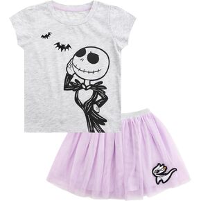 Disney Nightmare Before Christmas Jack Skellington Girls Short Sleeve T-Shirt and Skirt Set for Toddler and Big Kids