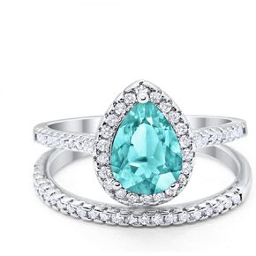 Blue Apple Co. Teardrop Pear Bridal Set Wedding Engagement Ring Band 925 Sterling Silver Round Cubic Zirconia Choose Color