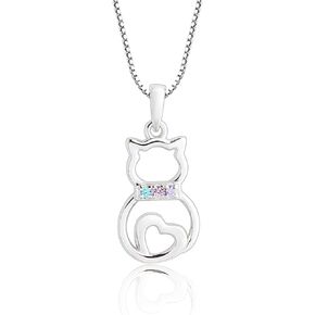 Cherished Moments Girl's Sterling Silver Cat Necklace Gift for Cat Lovers, Toddlers, Kids, Teens, and Women