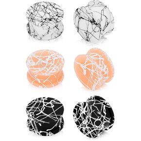 6Pcs Silicone Gauges for Ears Double Flared Gauges Plugs Black White Skin Tone Silicone Tunnels Ear Stretchers for Women Men Size 2g-1"