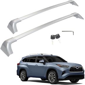 Silver Roof Rack Crossbars Replacement for Toyota Highlander 2020-2024 Max 260 LB Loading Weight Aluminum Body with Anti-Theft Lock Mechanism (NOT FIT L/LE/LE Hybrid & Grand Highlander