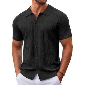 COOFANDY Mens Knit Button Down Shirt Short Sleeve Summer Casual Shirts Vintage Beach Vacation Shirts in Kuwait