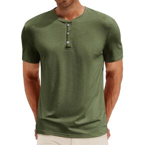 Runcati Mens Henley Shirt Short Sleeve Casual Button Basic Tees Slim Fit Stretch Summer T Shirts