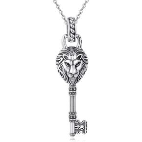URONE Lion Key Necklace 925 Sterling Silver Stereoscopic Lion Pendant Animal Key Necklace Lion Jewelry Gifts for Women Men