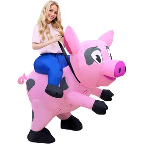 Camlinbo Halloween Inflatable Costume Riding Pink Pigs Funny Blows Up Animals Rider Cosplay Costume for Halloween Party Adult Men Women