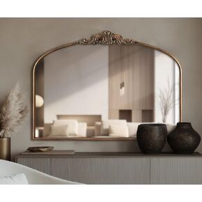 Vintage Arched Mirror, 40 x 30 Inches Large Antique Gold Wall Mirror Decorative Ornate Baroque Arch Style Mirrors for Entryway/Fireplace/Living Room/Hallway/Bathroom