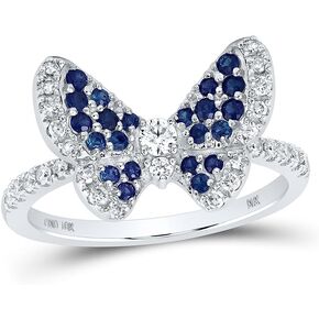 Jewels By Lux 10kt White Gold Womens Round Blue Sapphire Diamond Butterfly Ring 5/8 Cttw For Womens Engagement Wedding Anniversary Ring Band