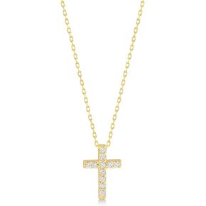 GELIN Tiny Diamond Cross Necklace in 14K Solid Gold