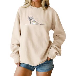 Women Christmas Sweatshirts Cute Snowman Graphic Sweatshirt Funny Holiday Crewneck Long Sleeve Pullover Tops