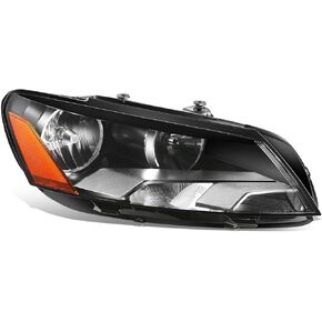 Auto Dynasty Factory Style Halogen Headlight Assembly Compatible with VW Passat 2012-2015, Driver Left Side, Black Housing Amber Corner