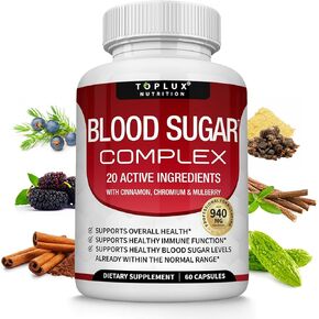 Blood Sugar Complex Supplement - Supports Healthy Blood Sugar Levels Already Within Normal Range All Natural with Cinnamon, Bitter Melon, Chromium, Mulberry, Alpha Lipoic Acid, Non-GMO, 60 Capsules