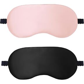 Silk Sleep Mask Good Shading Effect Eye Mask for Sleep Adjustable Sleeping Mask for Women Men 2 Pack Eye Covers for Sleeping Soft Eye Mask for Travel Blindfolds (Black+Pink)