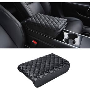 Center Console Cover for Tesla Model Y Model 3 Leather Armrest Cushion fit 2023-2016 Model 3/Y Accessories (Black Litchi Grain Leather)