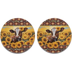Highland Cow Car Cup Coasters 2.8'' Car Coaster with Non-Slip Rubber Backed for Women and Men 2 Piece Sunflower Car Coasters for Cup Holders Bar Coaster Anti-Scrarch Cup Coaster/Cup Mats