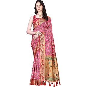 Women's Patola Design Paithani Silk Saree For Women (Mrt-245)