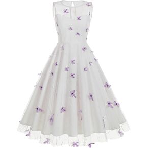 ODIZLI Women's 1950s Retro Vintage Dress Sleeveless Round Neck Heart Print Embroidery Mesh Swing Dress in Kuwait