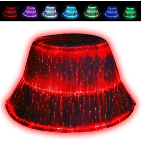 LED bucket hat, Rave hat with light up hat 7 colors crazy hat, Glowing in the dark hat with USB rechargeable