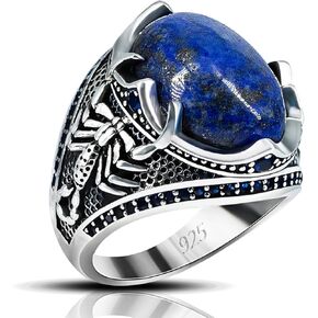 Men Ring in 925 Sterling Silver, Lapis Lazuli Silver Ring with Jewelry Box, Punk Scorpion Ring for Men, Large Handmade Statement Band Ring for Husband Dad Boyfriend