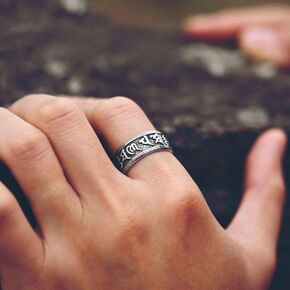 LIOYSIUT Feng Shui Ring, Lucky Wealth Buddha Ring Men Women Om mani Padme hum Rings Vintage Swastika Open Adjustable Ring Hindu God Buddhist Six Word Rings