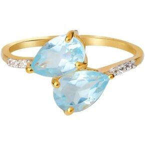 YoTreasure 1.41 Ct. Sky Blue Topaz White Sapphire 10kt Yellow Gold Engagement Ring Jewelry