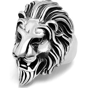 316L Titanium Steel Vintage Big Lion Head Punk Rock Gothic Ring Mens Biker Personalized Cool White Band