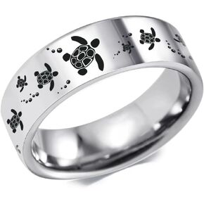 XAHH 8mm Cute Turtle Animal Ring Unique Personality Stainless Steel Wedding Band Anniversary Promise Ring for Men and Women Size 7-13