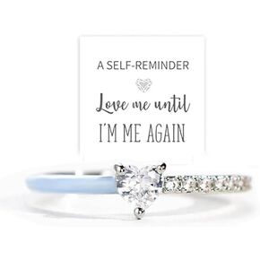 Love Me Until I'M Me Again Ring Self Love Rings Black Heart-Cut Half Enamel Ring, Heart Rings Promise Self Love Rings Adjustable Cubic Zirconia Self-Love Statement Ring Jewelry Gifts for Women