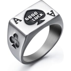 Mens Womens Stainless Steel Ring Poker Spade Ace Rings, Silver Black Sizes 8-13