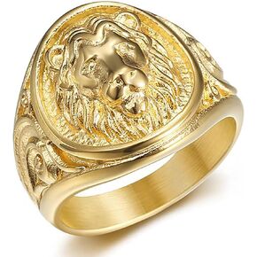 JWM Stainless Steel Lion Rings Golden Large Animal Rings for Men Women Adults, Cocktail Party Rings, Delicate Packaging
