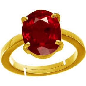 Natural Certified 13.25 Ratti Ruby/Manik Panchdhatu 22K Gold Plated Birthstone/Rashi Ratan Adjustable Ring for Men & Women (Red)