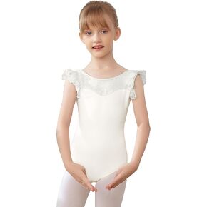 AOQUNFS Girl's Lace Patchwork Ruffle Short Sleeve Leotards for Ballet Dance and Gymnastics, R01