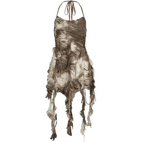 HeiBai Xiong Goth Halter Tank Top Women Grunge Rave Flowy Emo Ripped Festival